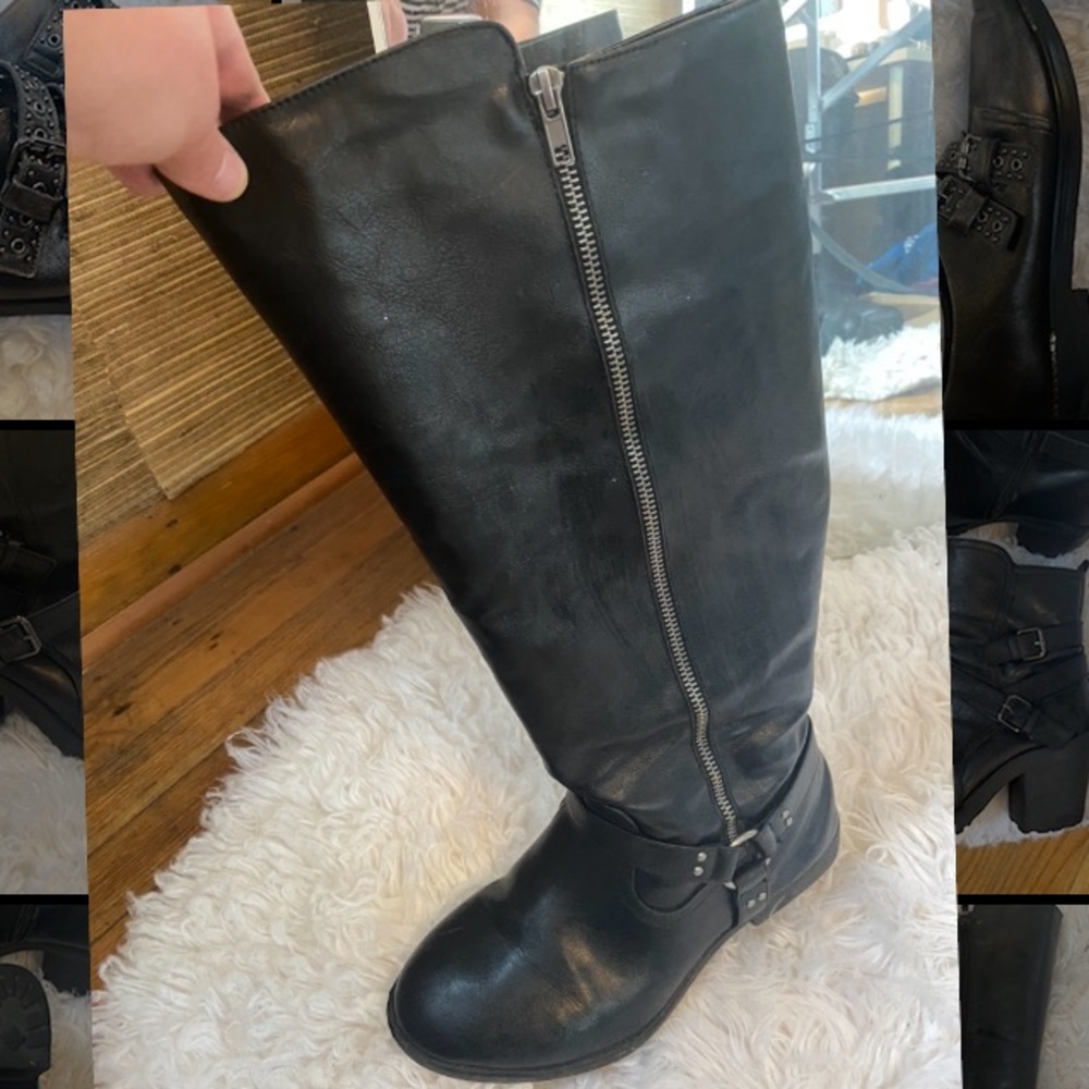 Faux Leather Harness Knee high Wide Width Boot